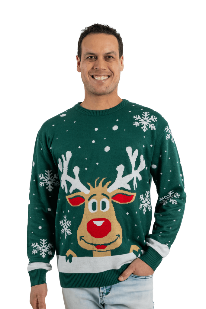 mens green rudolph christmas jumper